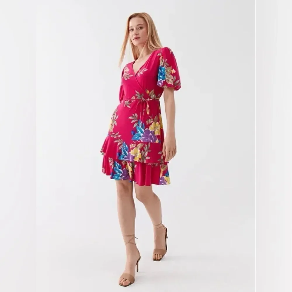 NWT - LAUREN RALPH LAUREN FLORAL STRETCH JERSEY FAUX-WRAP DRESS -